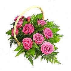 11 розовых роз в корзине «Капелька»
